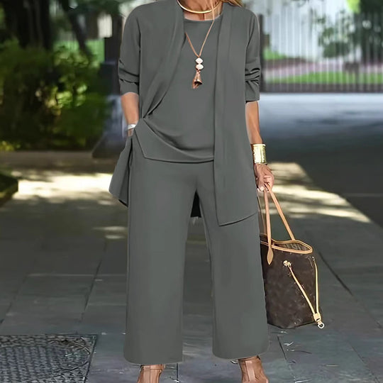 Damen Elegantes Zweiteiler-Set mit offenem Longcardigan, ärmellosem Top und weiter Palazzo-Hose Shop Nory
