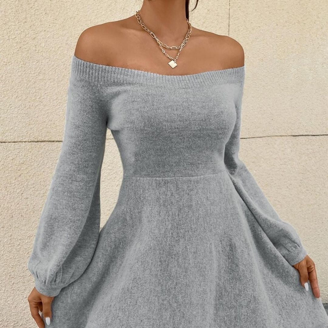 Damen Schulterfreies Feinstrick-Kleid mit taillierter Passform und Ballonärmeln Shop Nory