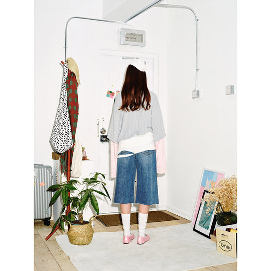 Damen Lagenlook-Longsleeve mit gestreiften Ärmelärmeln und grafischem Statement-Print Shop Nory