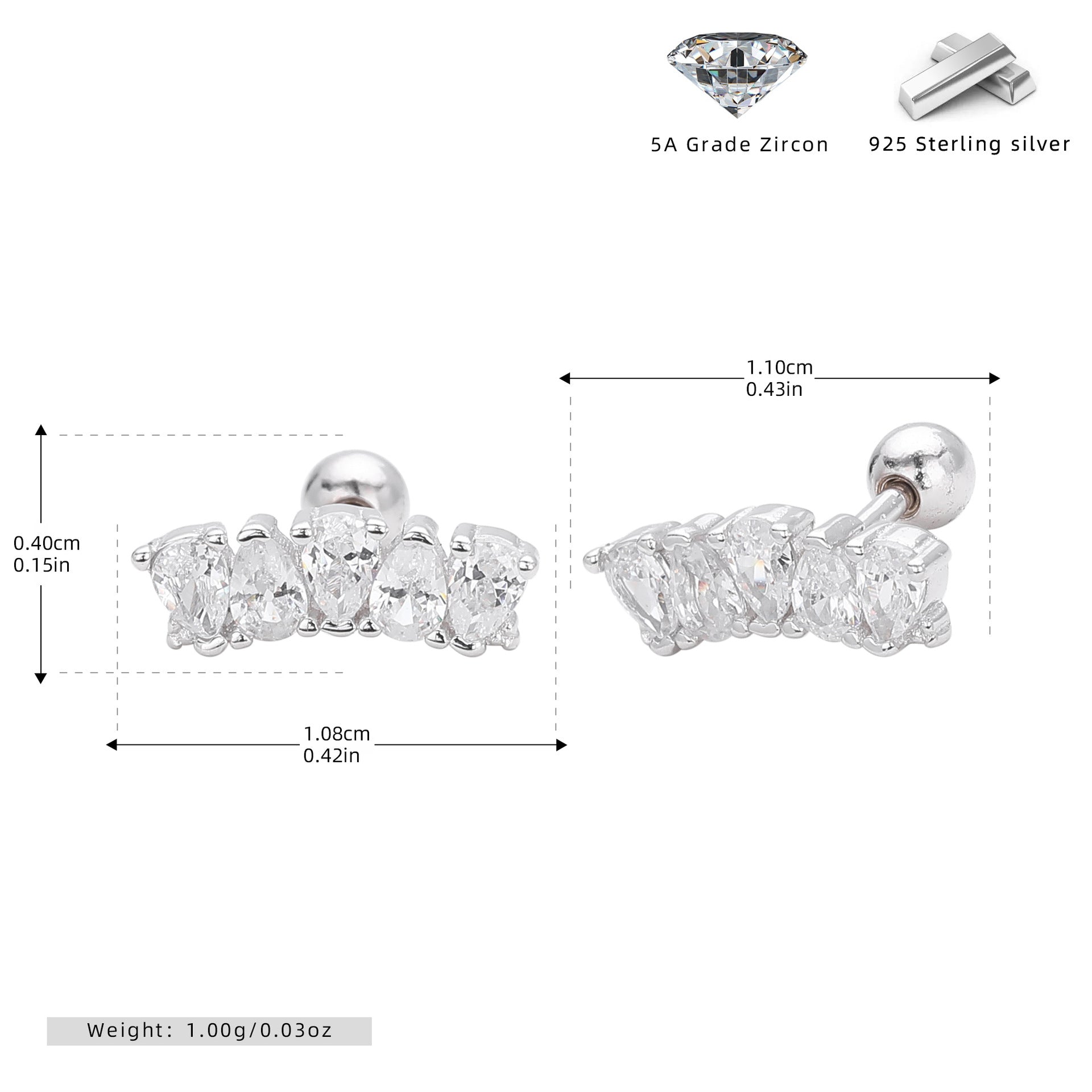 Damen Ohrstecker mit luxuriösem Zirkonbesatz aus hochwertigem 925 Sterling Silber Shop Nory