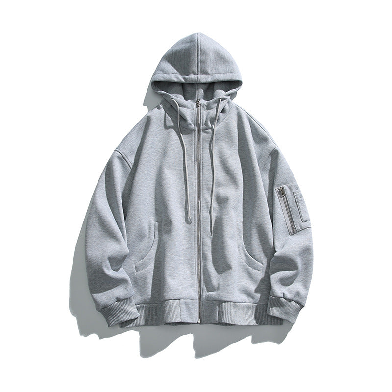 Unisex Oversize-Kapuzenjacke mit Frontreißverschluss, Ärmeltasche und geripptem Saum Shop Nory