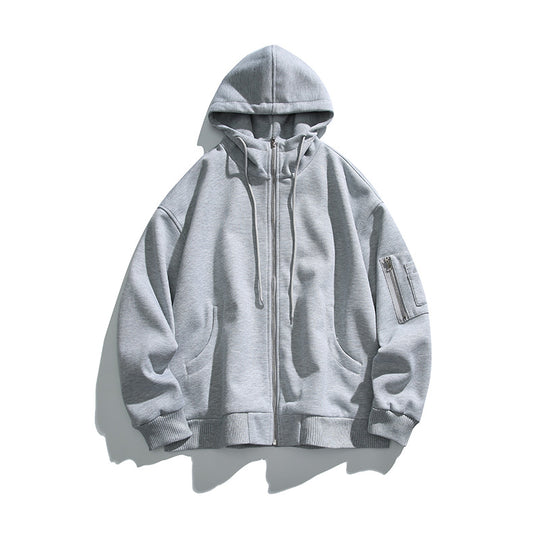Unisex Oversize-Kapuzenjacke mit Frontreißverschluss, Ärmeltasche und geripptem Saum Shop Nory