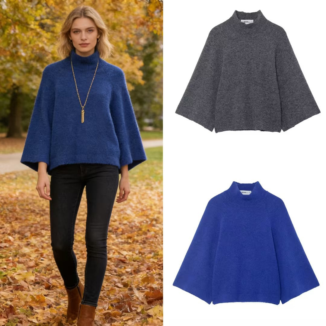 Damen Oversize Strickponcho mit Stehkragen und weitem Swing‑Schnitt Shop Nory