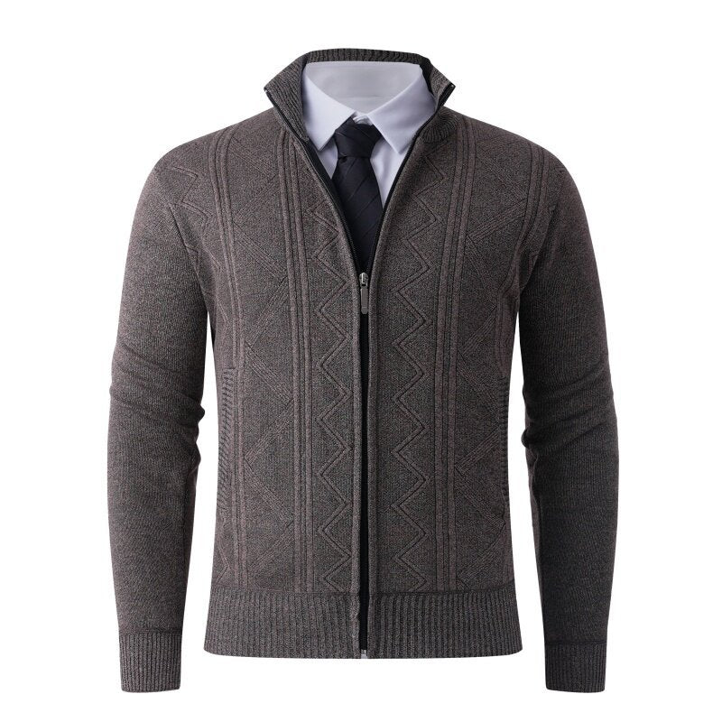 Herren Strick-Zipjacke mit Stehkragen und dezentem Rautenmuster Shop Nory