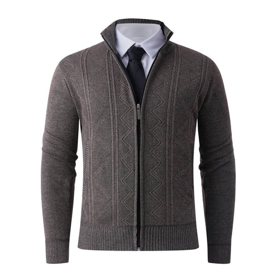 Herren Strick-Zipjacke mit Stehkragen und dezentem Rautenmuster Shop Nory