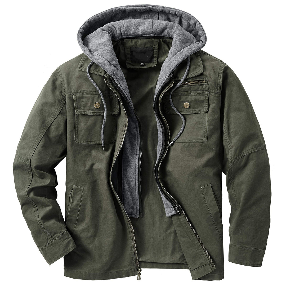 Herren vielseitige Übergangsjacke mit integrierter Kapuze und praktischen Taschen