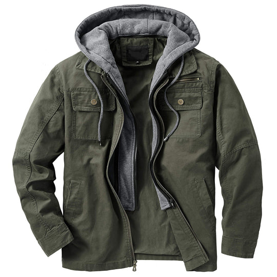 Herren vielseitige Übergangsjacke mit integrierter Kapuze und praktischen Taschen