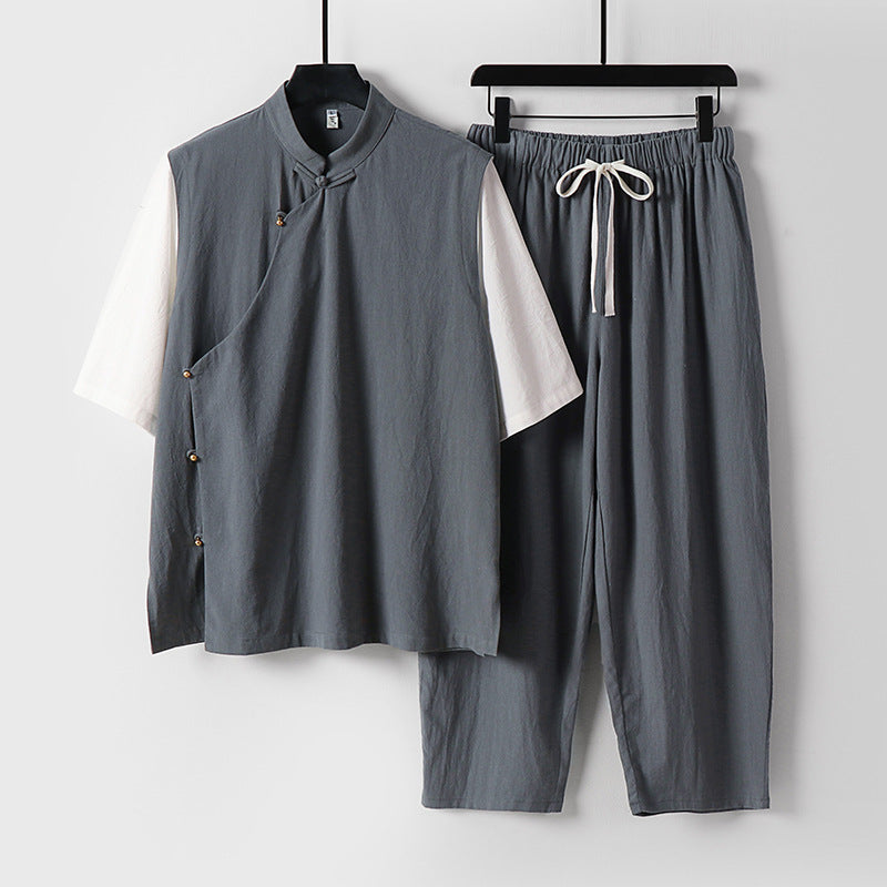 Herren Asymmetrisches Kimono-Loungewear-Set mit Stehkragen und Kordelhose Shop Nory