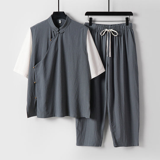 Herren Asymmetrisches Kimono-Loungewear-Set mit Stehkragen und Kordelhose Shop Nory