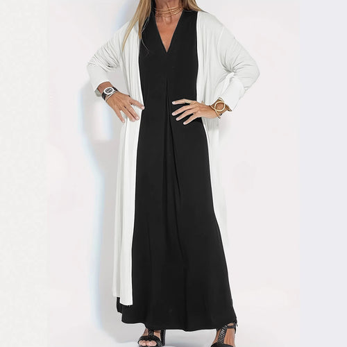 Damen Langer Offener Jersey-Cardigan mit Eingrifftaschen und fließender Drapierung Shop Nory
