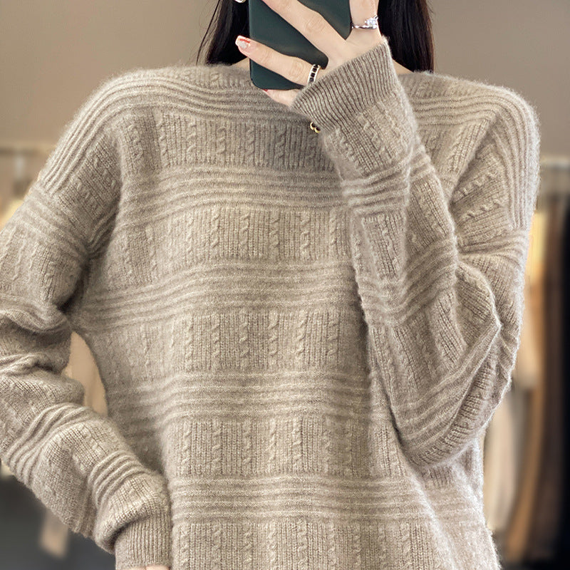 Damen Oversize-Feinstrickpullover mit Strukturblöcken, Mohair‑Look und Rundhalsausschnitt Shop Nory