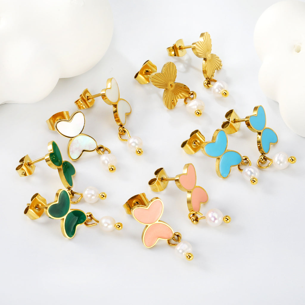 Damen Ohrringe mit modernen Herz-Akzenten und Perlenschmuck Shop Nory