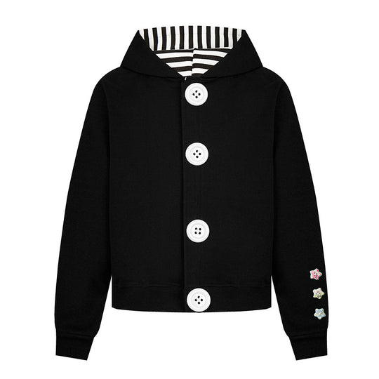 Damen Kapuzen‑Sweatjacke mit übergroßen Knöpfen, gestreiftem Innenfutter und Rippbündchen Shop Nory