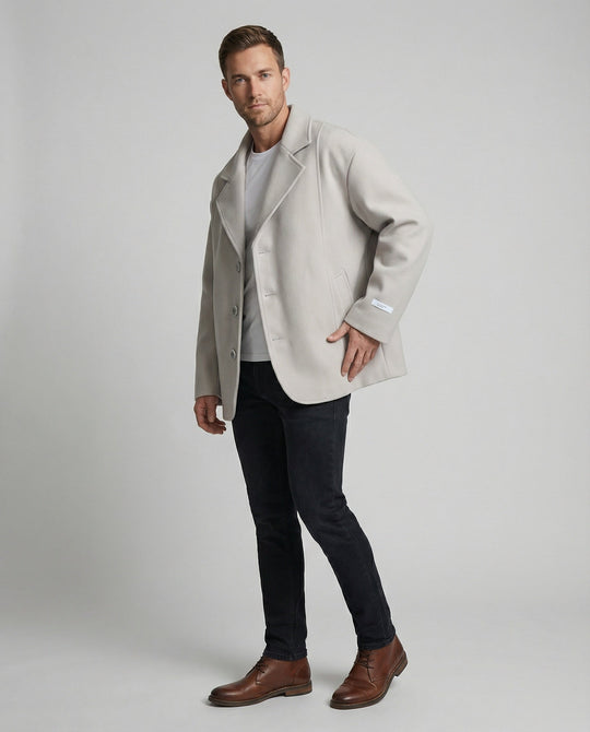 Herren kurzer Wollmix-Sakko mit kastiger Silhouette, tiefem Revers und verdeckten Eingrifftaschen