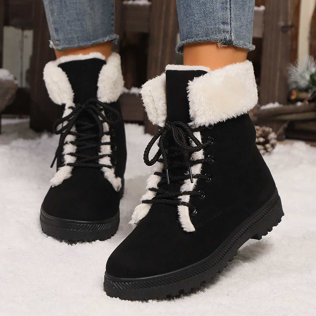 Damen Gefütterte Schnür-Boots mit Kunstfellkragen und robuster Profilsohle Shop Nory