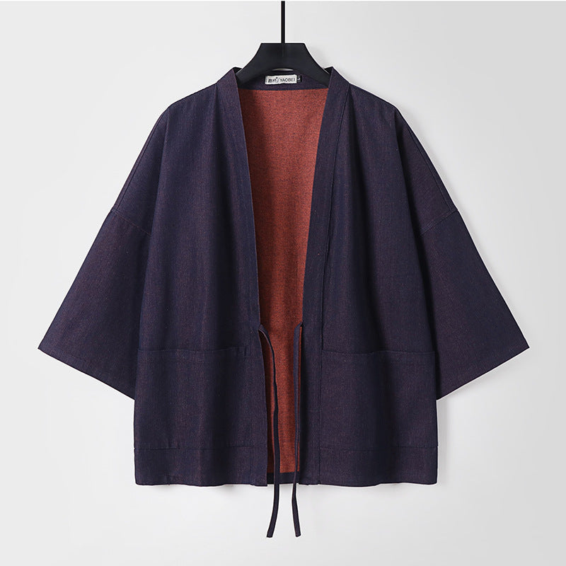 Unisex Leichte Denim-Kimono-Jacke mit kontrastfutter und Bindeband Shop Nory