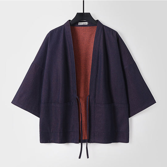 Unisex Leichte Denim-Kimono-Jacke mit kontrastfutter und Bindeband Shop Nory