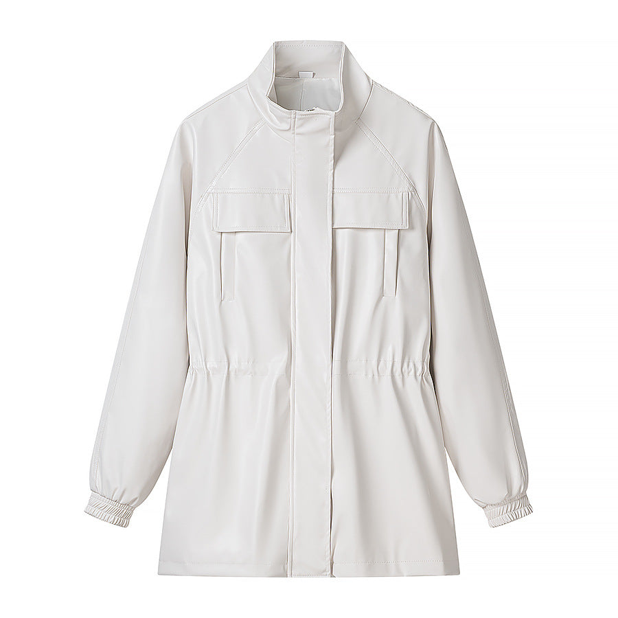 Damen Lederoptik-Parka mit Tunnelzugtaillierung, Stehkragen und Pattentaschen Shop Nory