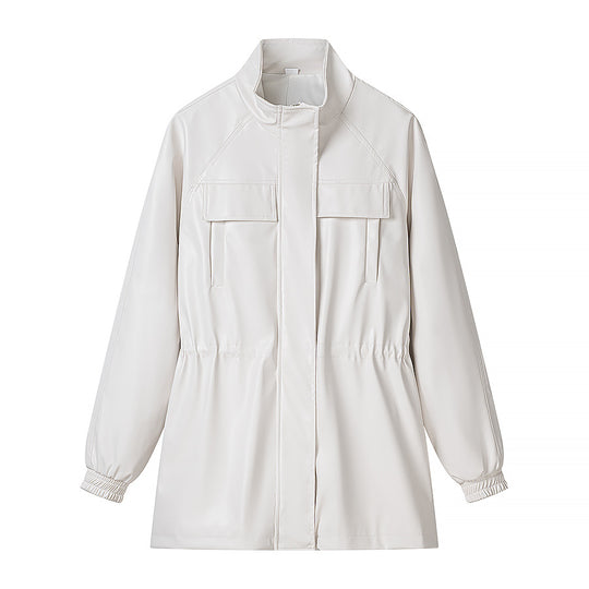 Damen Lederoptik-Parka mit Tunnelzugtaillierung, Stehkragen und Pattentaschen Shop Nory
