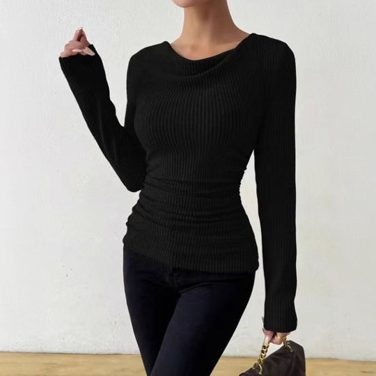 Damen nan eng anliegendes Rippenstrick-Longsleeve mit geraffter Taille Shop Nory