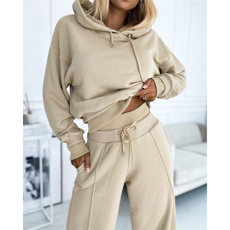 Damen nan Cropped Kapuzenpullover und weite taillenhohe Jogginghose Set Shop Nory