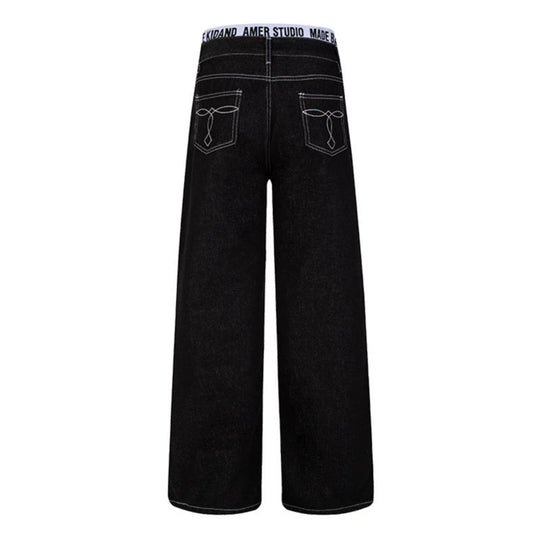 Damen Weite High‑Waist Denim‑Hose mit Logo‑Elastikbund und Palazzo‑Silhouette Shop Nory