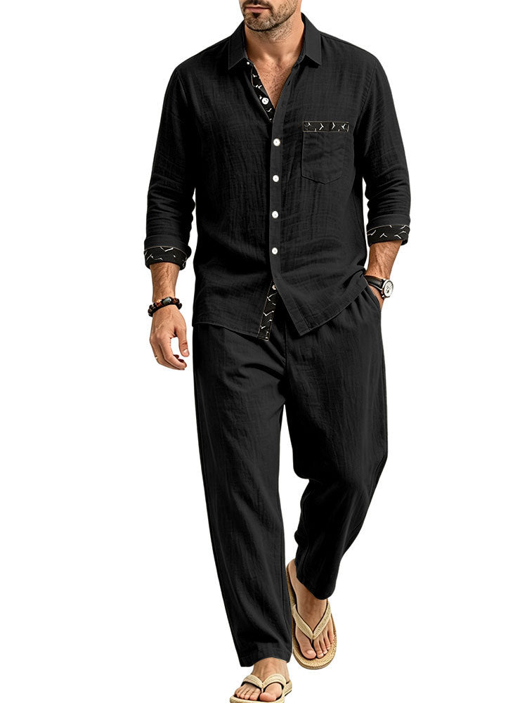 Herren Leichtes Leinenoptik Freizeit-Set mit Hemd und Relax-Hose Shop Nory