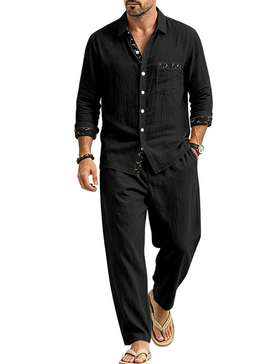 Herren Leichtes Leinenoptik Freizeit-Set mit Hemd und Relax-Hose Shop Nory