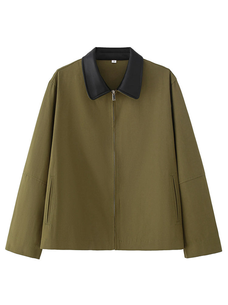 Damen Boxy-Übergangsjacke mit kontrastierendem Kragen und verdecktem Reißverschluss Shop Nory