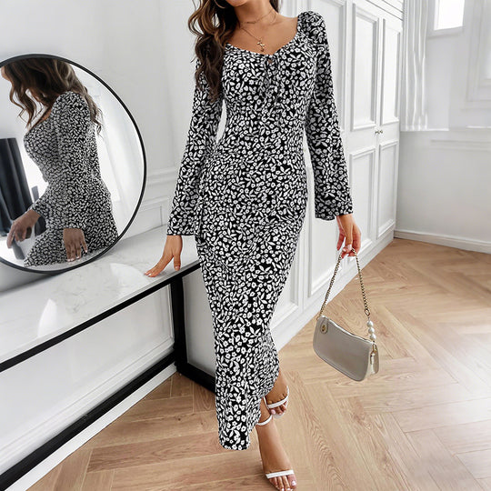 Damen Blumen-Midikleid mit taillierter Wickeloptik und ausgestellten Trompetenärmeln Shop Nory