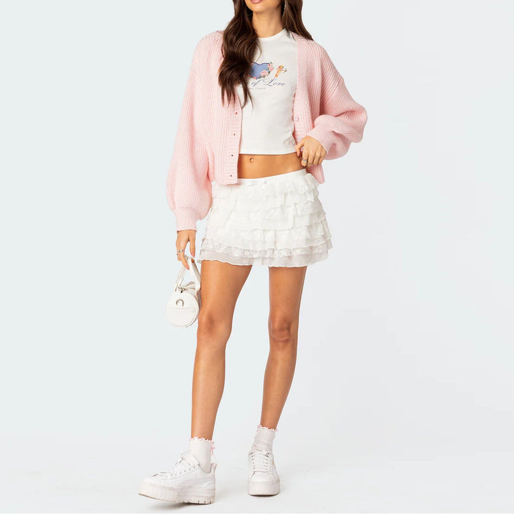 Damen Rüschenshort mit eleganter Spitzenverzierung
