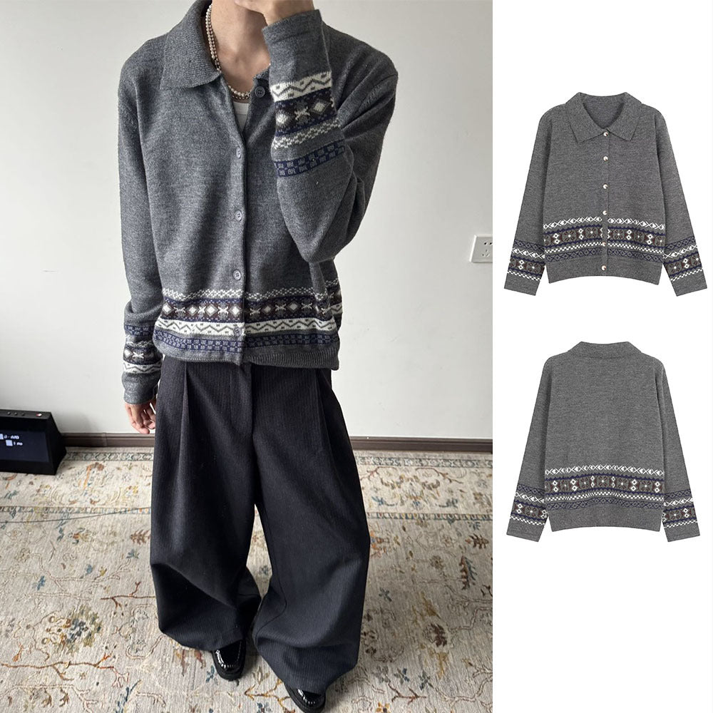 Herren Modische Strickjacke mit grafischem Musterdruck Shop Nory