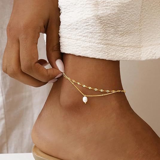 Damen Fußkettchen mit doppeltem Gliederdesign und herzförmigem Anhänger Shop Nory