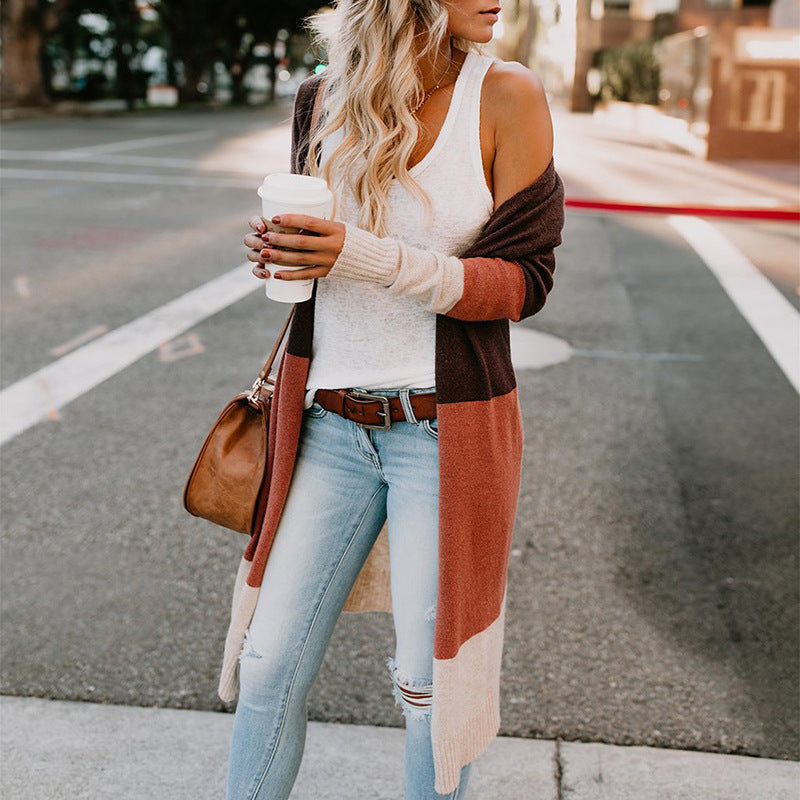 Damen Longline-Cardigan mit Colorblock-Design, offener Front und Rippsaum Shop Nory