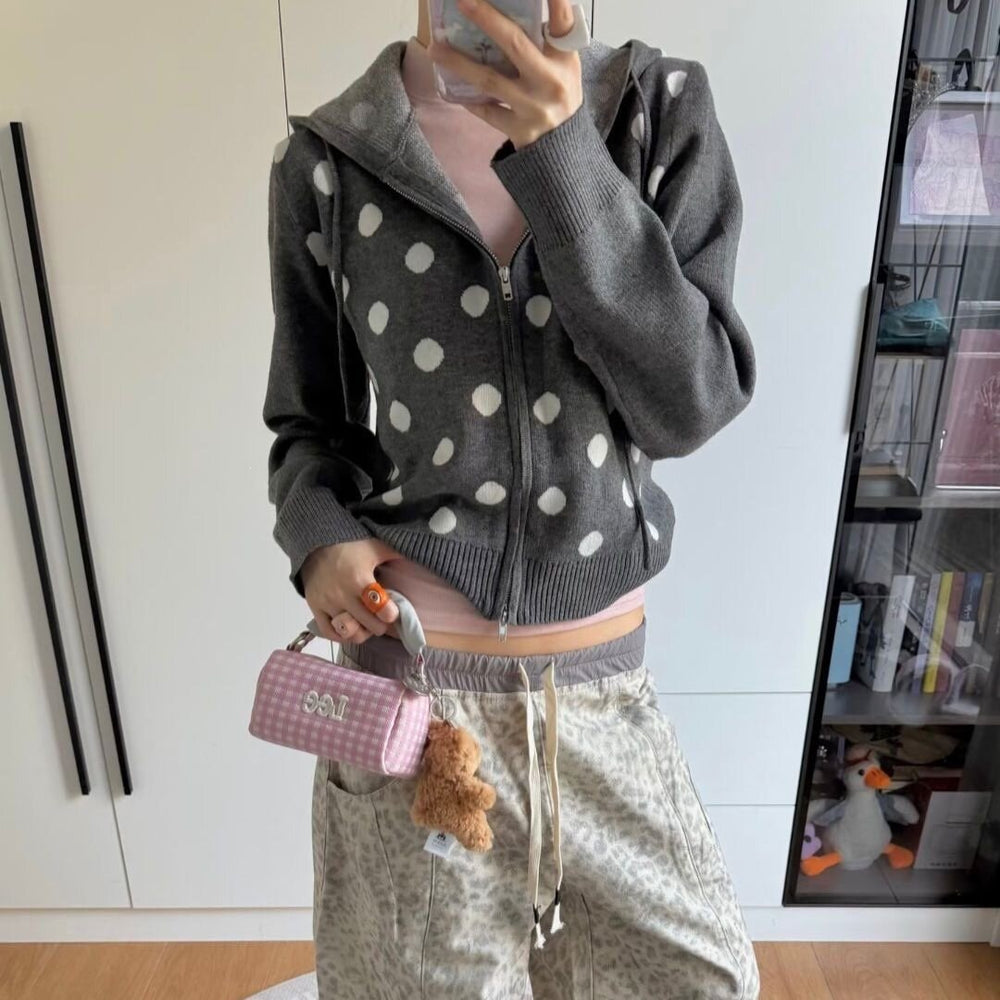 Damen Kapuzenjacke mit Reißverschluss, gewaschener Vintage-Optik & dezenter Punkte-Applikation Shop Nory