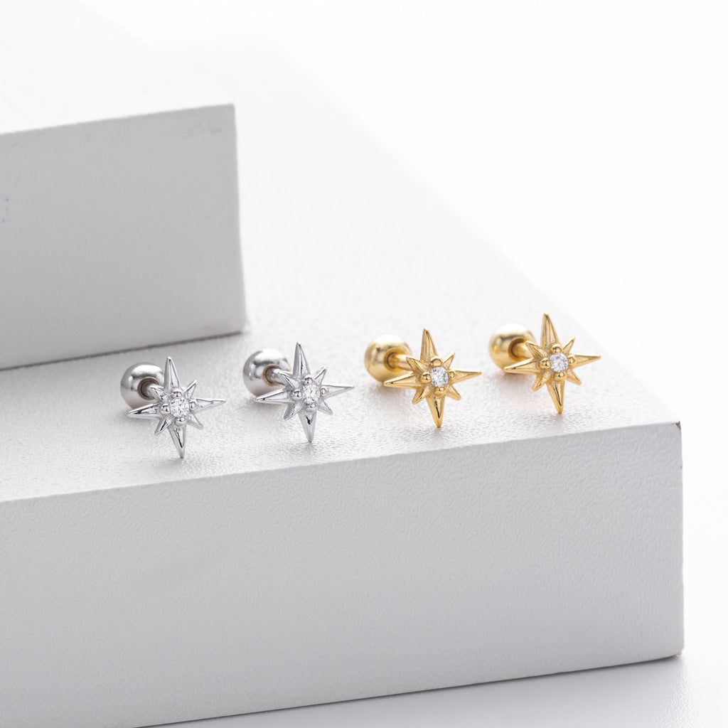 Damen Ohrstecker im funkelnden Sternendesign aus hochwertigem 925 Sterling Silber Shop Nory