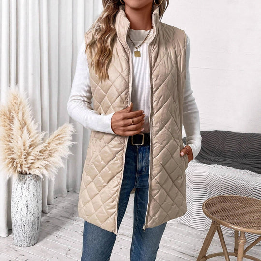 Damen Longline Steppweste mit Stehkragen und wattierter Fütterung Shop Nory