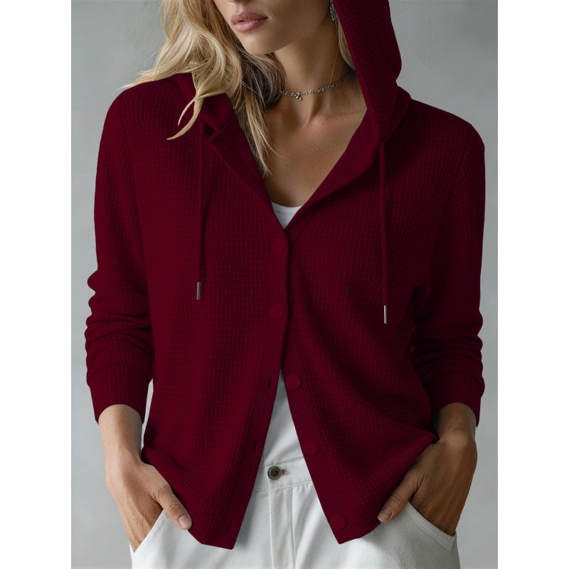 Damen Kapuzen-Strickjacke mit Waffelstruktur und Knopfleiste Shop Nory
