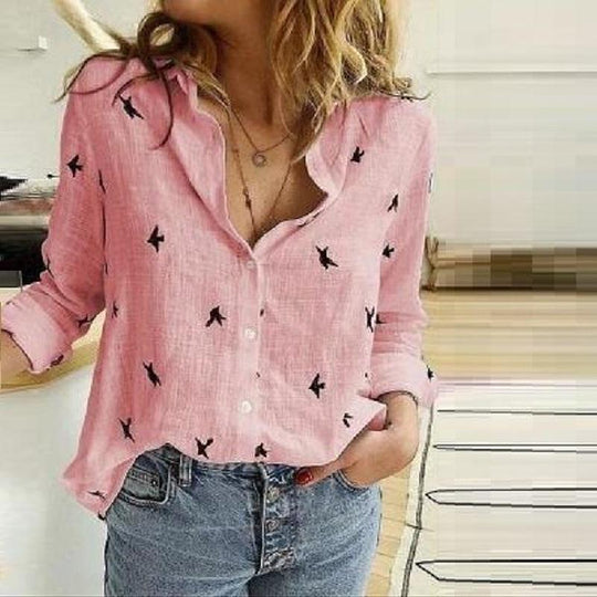 Damen Atmungsaktive Baumwoll‑Leinen Tunika‑Bluse mit Kentkragen, geknöpftem V‑Ausschnitt und gerundetem Saum Shop Nory