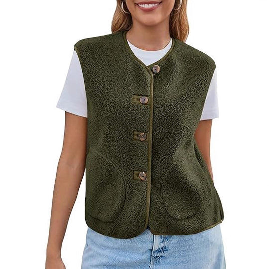Damen Teddy-Fleeceweste mit Knopfleiste und Eingrifftaschen Shop Nory