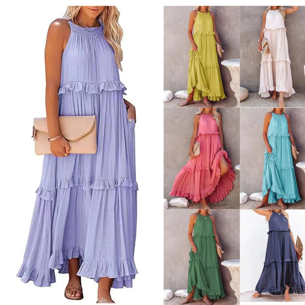 Damen Maxikleid mit einem eleganten Volant-Design und lockerem Schnitt