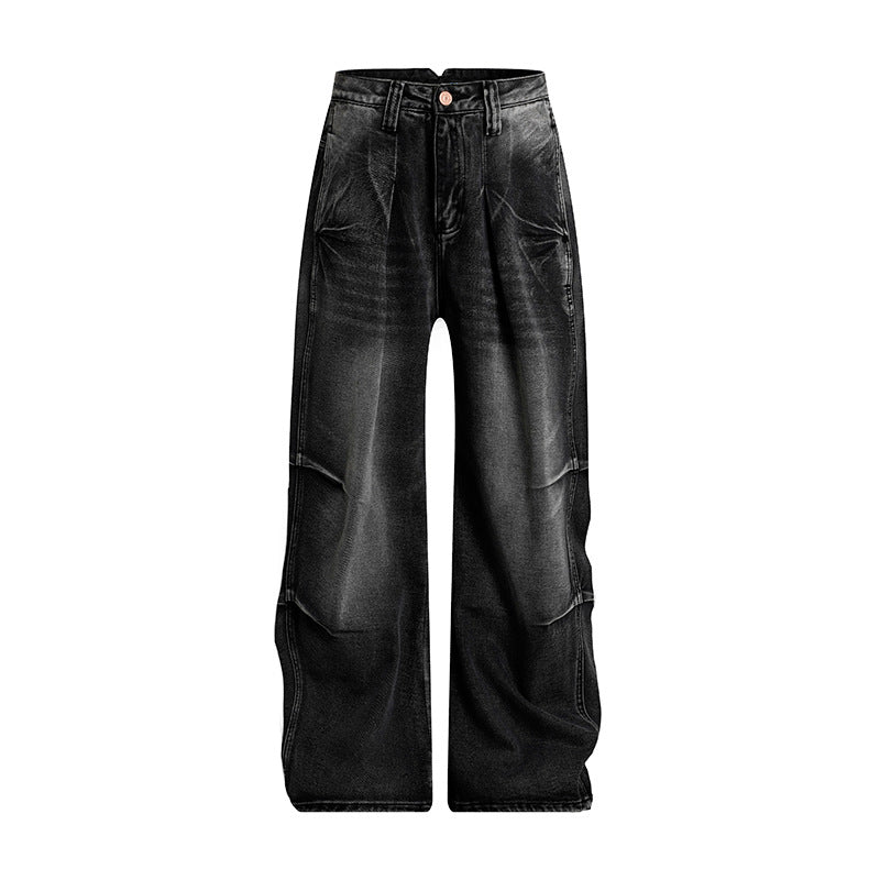 Damen High‑Waist Weite Denim‑Palazzo‑Jeans mit Cargo‑Paspeln und Used‑Waschung Shop Nory