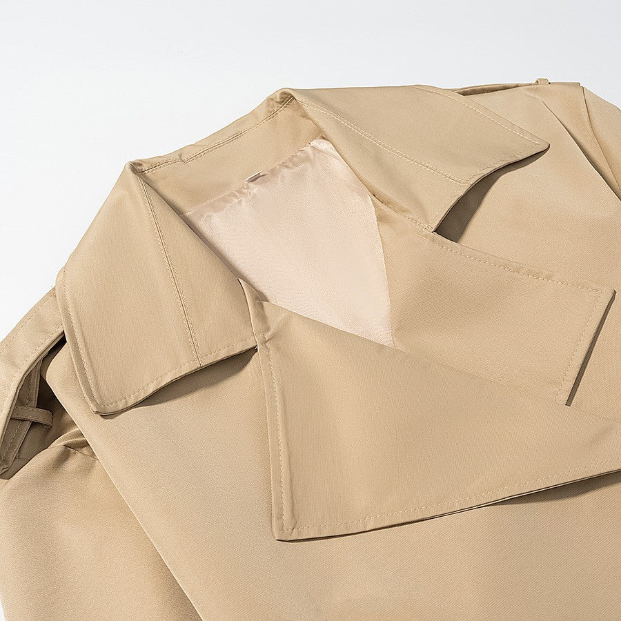 Damen Taillierter kurzer Trenchcoat mit Bindegürtel und Epauletten Shop Nory