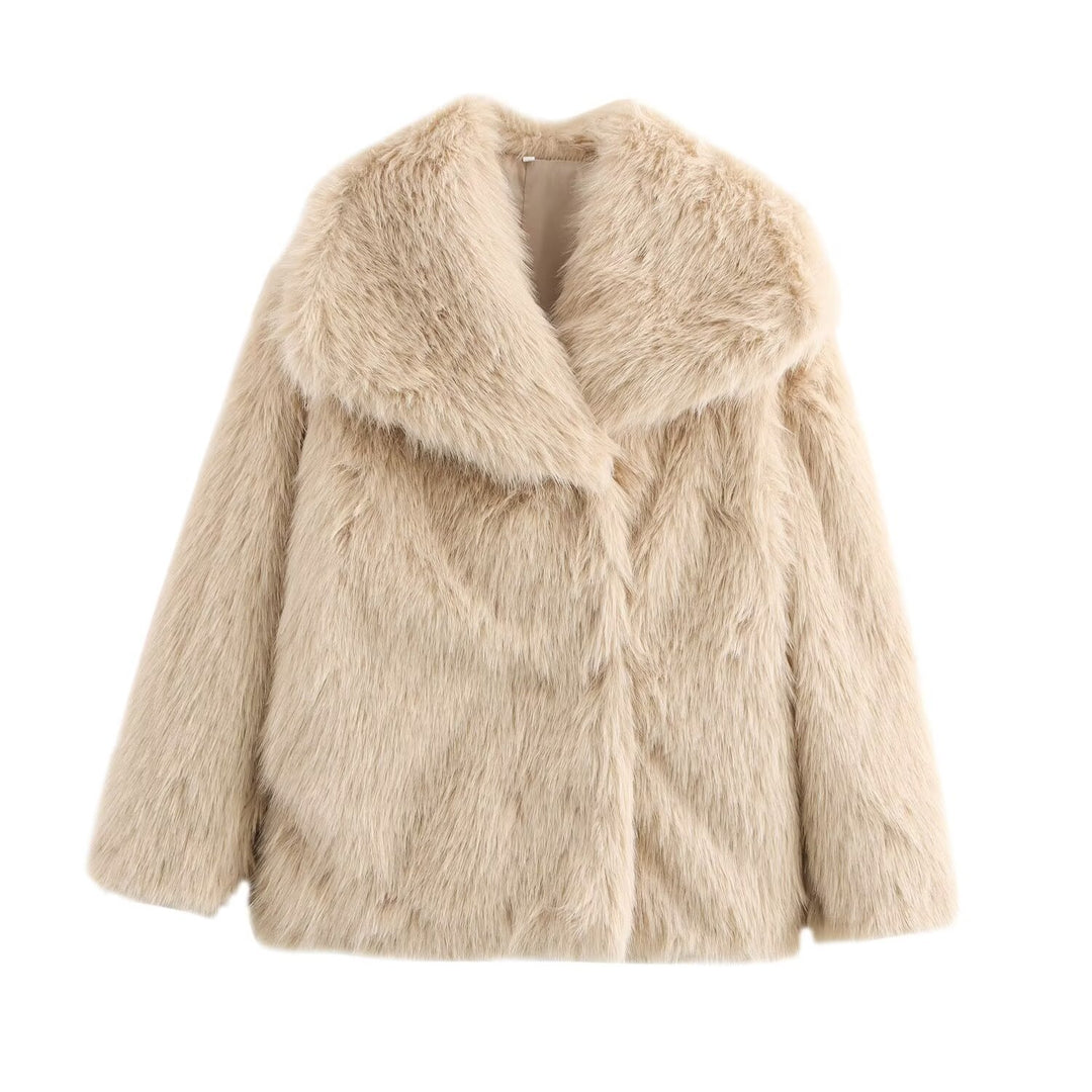 Damen Kurz geschnittener Faux-Fur-Mantel mit voluminösem Schalkragen und geradem Schnitt Shop Nory