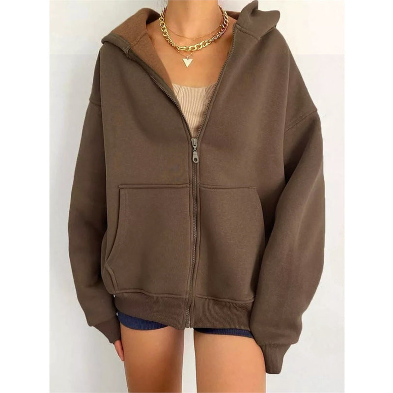 Damen nan oversized Zip-Hoodie mit French-Terry Fleece, Kängurutaschen und verlängerten Ärmelbündchen Shop Nory