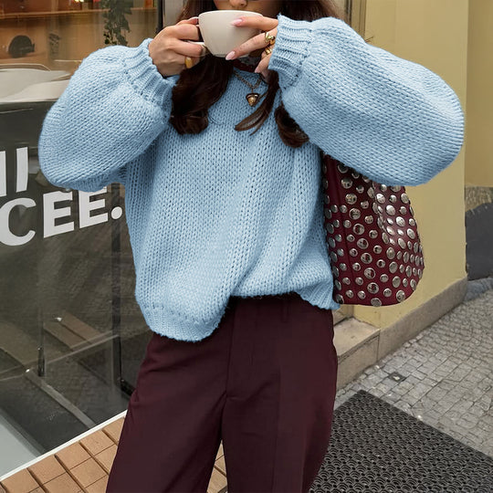 Damen nan oversized Grobstrickpullover mit Rundhalsausschnitt und gerippten Abschlüssen Shop Nory