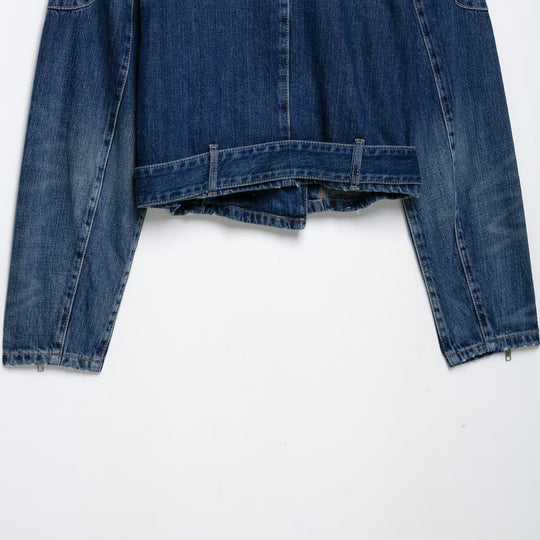 Damen Kurze Denim-Bikerjacke mit Gürtel und asymmetrischem Reißverschluss Shop Nory