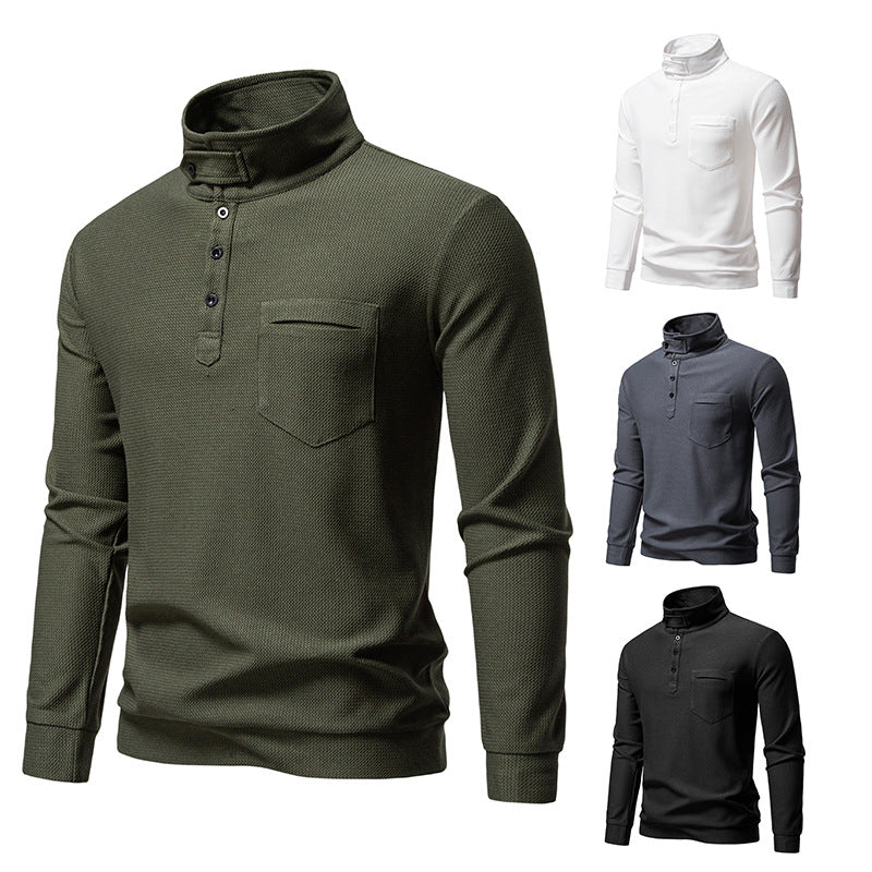 Herren Texturiertes Waffelstrick-Henleyshirt mit hohem Kragen, Knopfleiste und Brusttasche Shop Nory
