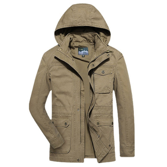 Herren robuste Canvas-Feldjacke mit Kapuze, Mehrfach-Taschen und verstärkten Nähten Shop Nory