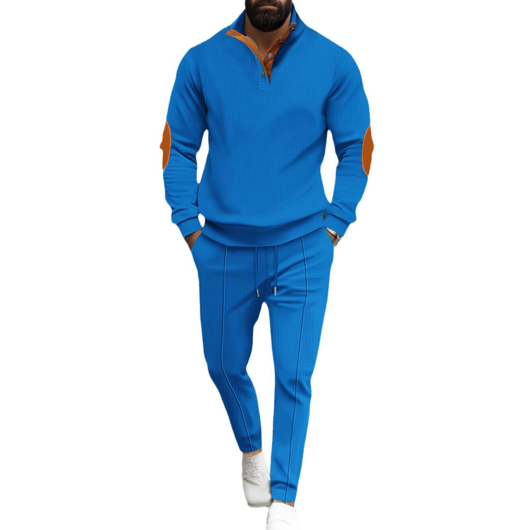 Herren nan feinstrukturiertes Halbkragen-Sweatshirt mit Knopfleiste, dekorativen Ellbogenpatches und legerem Saumabschluss Shop Nory